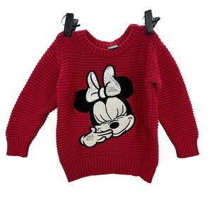 Disney Baby Minnie Mouse Red Knit Sweater Toddler Girl 18M Holiday Cute Retro